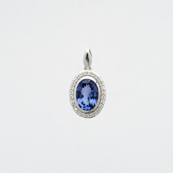 Wendela Horz Kettenanhänger, Halsschmuck aus Weißgold mit blauen Edelstein und Diamanten Verborgenes Glück