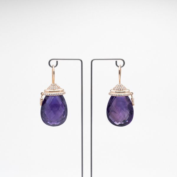 Ohrhänger Edle Tropfen Gelbgold mit amethyst und Diamanten Frontansicht