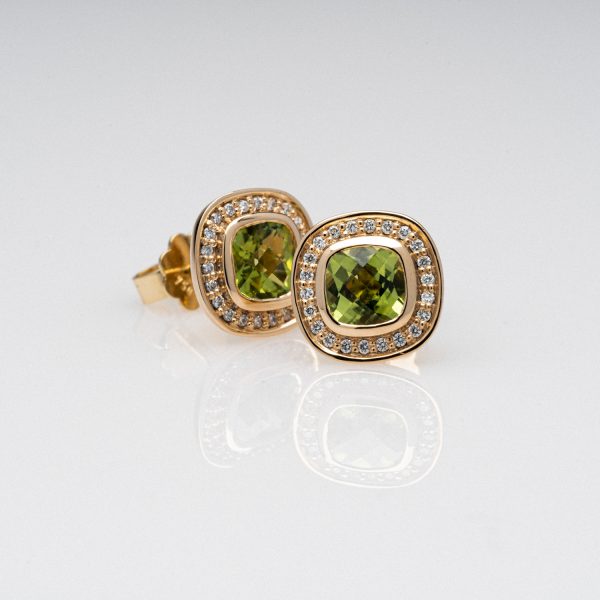 Wende Horz Ohrschmuck Ohrringe aus Gold mit grünem Edelstein und Diamanten
