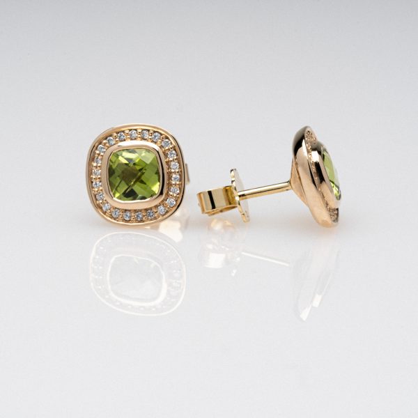 Wende Horz Ohrringe Ohrstecker aus Gold mit grünem Edelstein und Diamanten