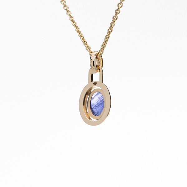 Wendela Horz Kettenanhänger aus Gold mit blauen Edelstein und Diamanten Hinteransicht